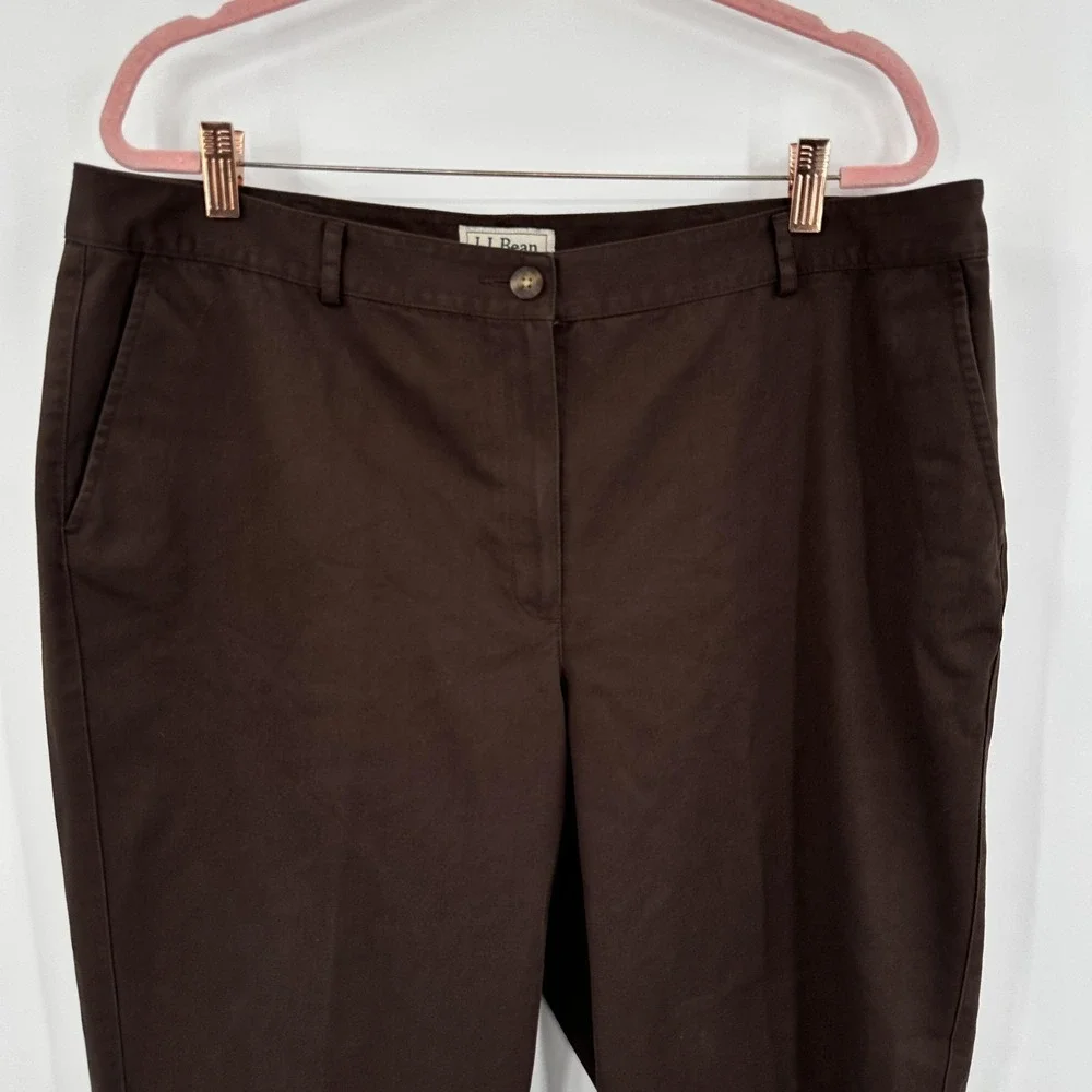 L.L. Bean Pants Womens 18 Regular Brown‎ Straight Fit Chino Twill Flat Front
